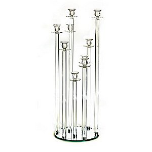 9 פמוטי קריסטל על מגש מראה עגול גובה 84.5 ס"מ קוטר 30 ס"מ